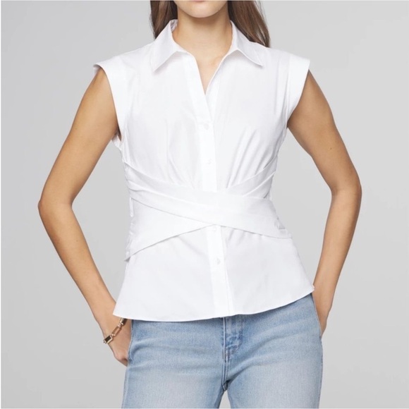 White House Black Market Light Blue Crossover Poplin Blouse - Picture 5 of 5